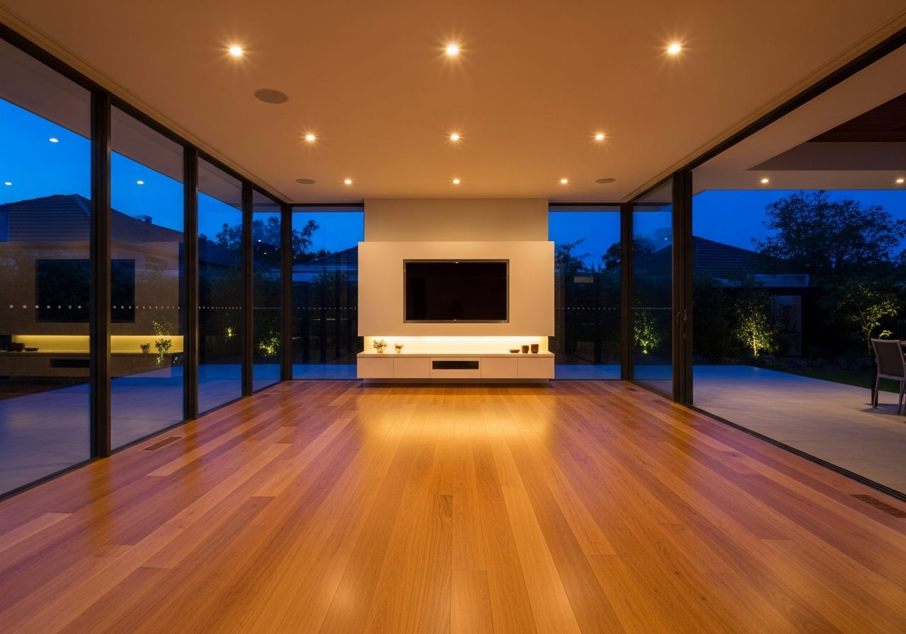 Open-plan living room LED downlight refit