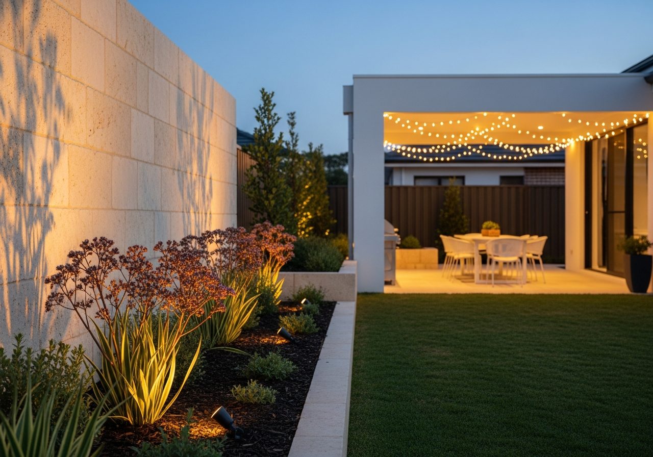 Alfresco festoon and garden spike lighting